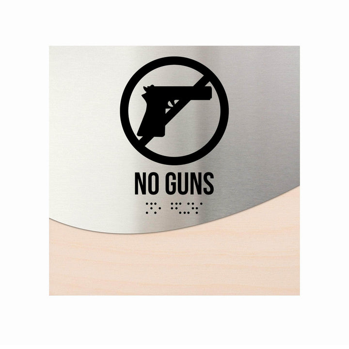 Door Signs No Guns Sign — Stainless Steel and Wood Door Sign — "Jure" Design