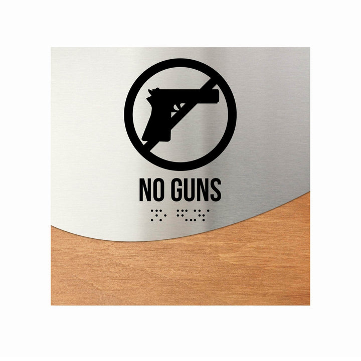 Door Signs No Guns Sign — Stainless Steel and Wood Door Sign — "Jure" Design