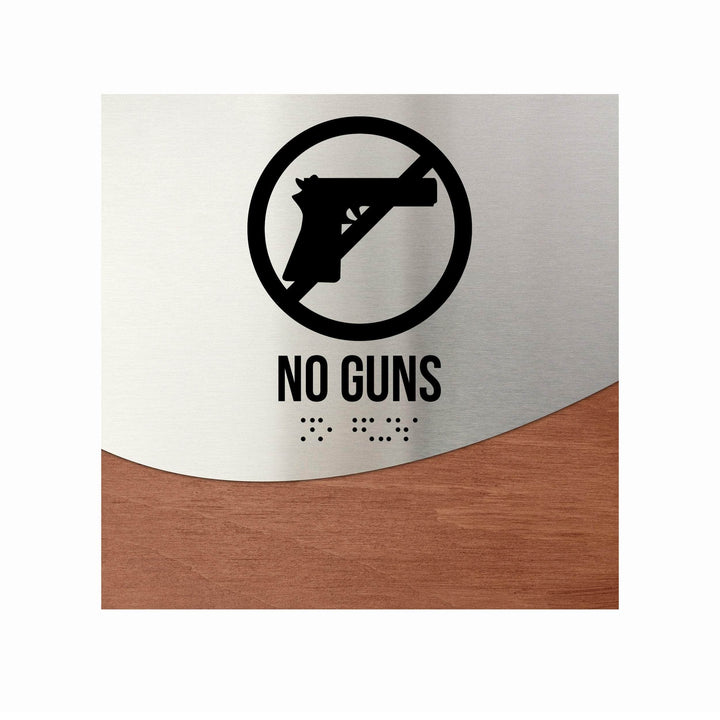 Door Signs No Guns Sign — Stainless Steel and Wood Door Sign — "Jure" Design