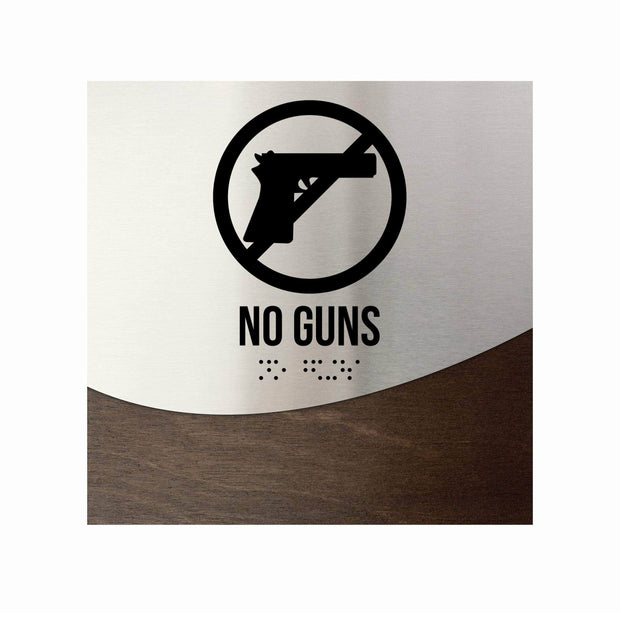 Door Signs No Guns Sign — Stainless Steel and Wood Door Sign — "Jure" Design
