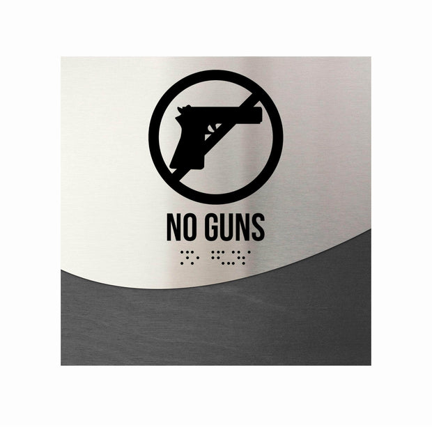 Door Signs No Guns Sign — Stainless Steel and Wood Door Sign — "Jure" Design
