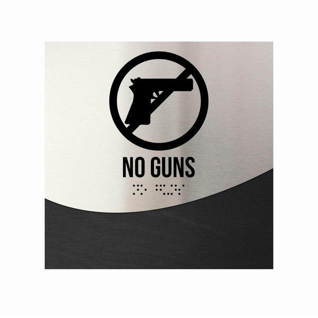 Door Signs No Guns Sign — Stainless Steel and Wood Door Sign — "Jure" Design