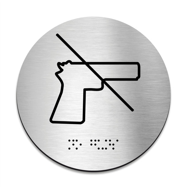 Information signs No Guns Sign with Braille — Steel Door Plate