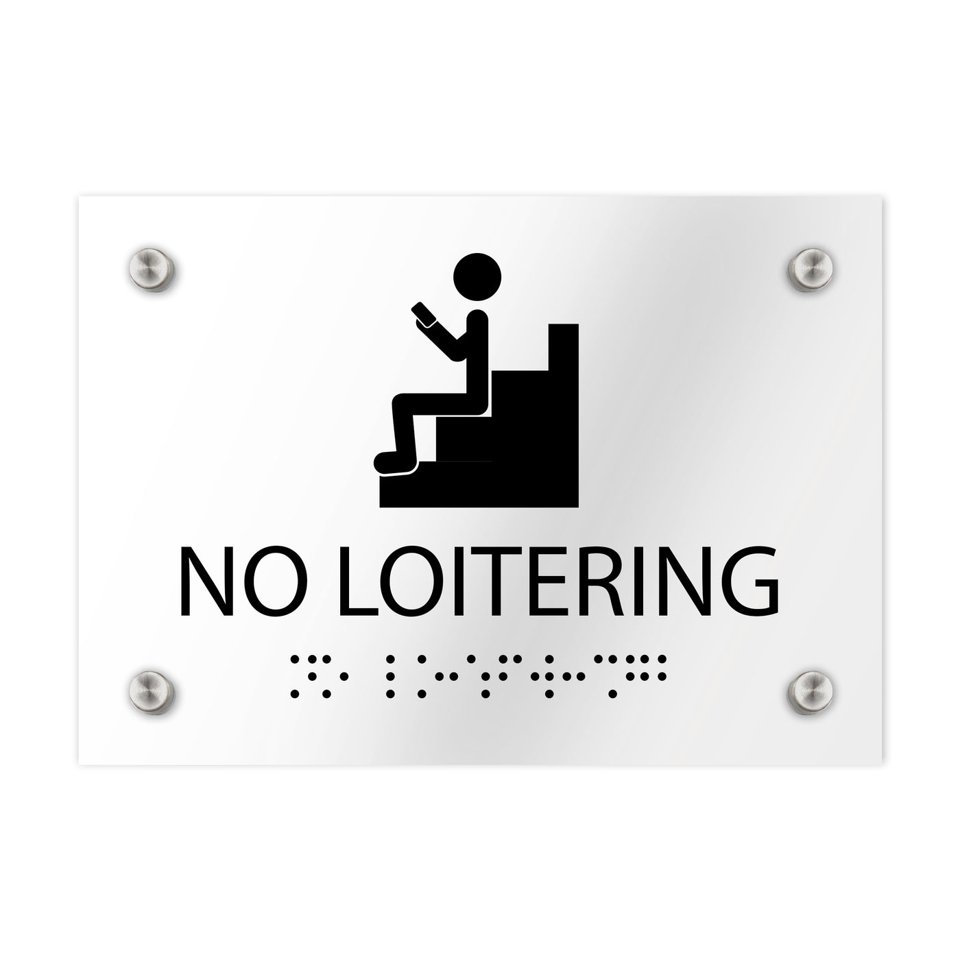 Information Signs - No Loitering Sign Braille - Clear Acrylic
