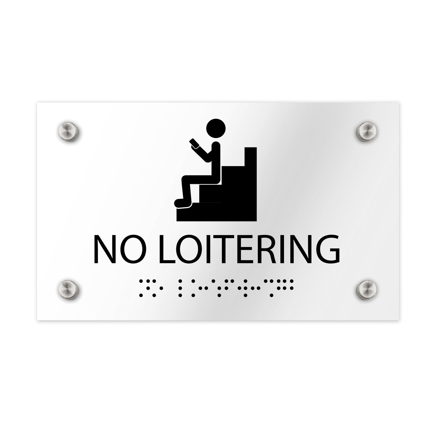 Information Signs - No Loitering Sign Braille - Clear Acrylic