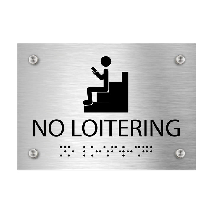 Information signs No Loitering Sign with Braille - Stainless steel