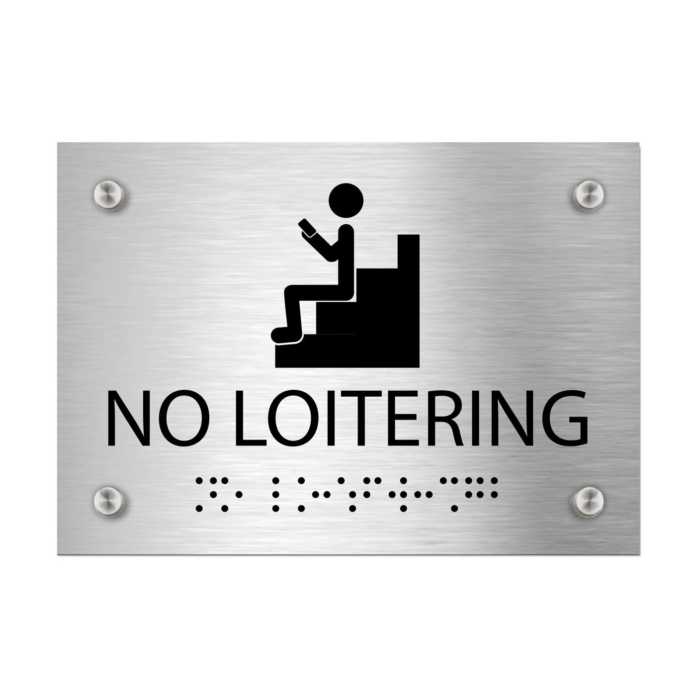 Information Signs - No Loitering Sign Braille - Stainless Steel