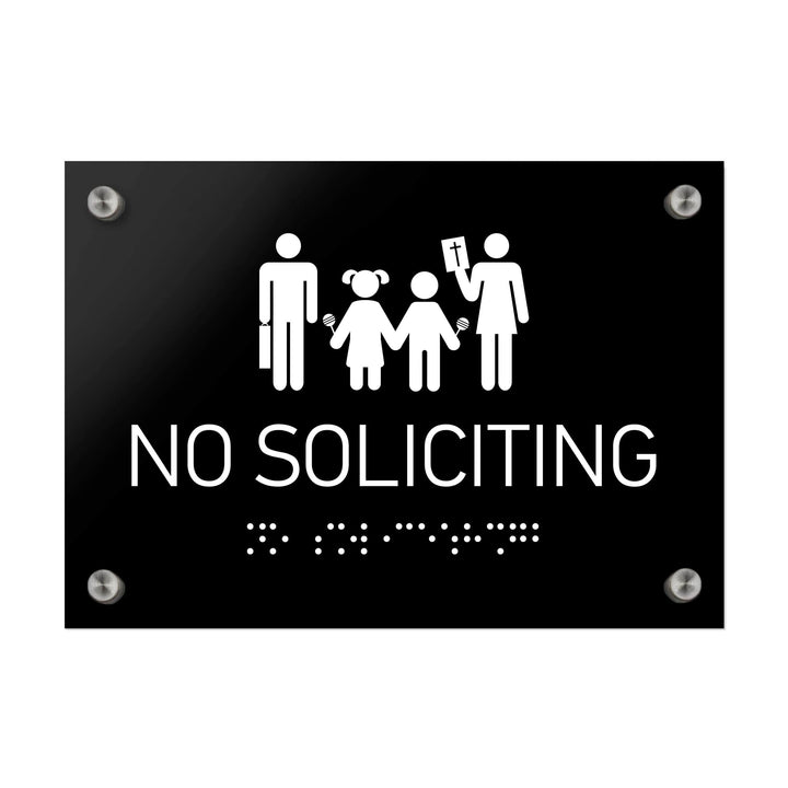 Information signs No Soliciting Sign Braille - Black Acrylic