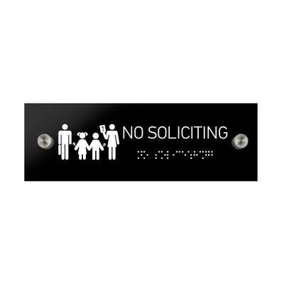 Information Signs - No Soliciting Sign With Braille - Black Acrylic