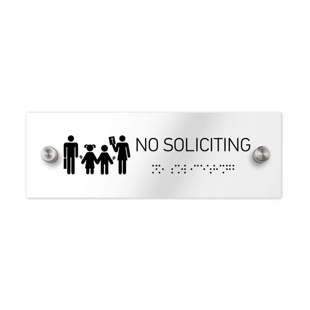 Information signs No Soliciting Sign with Braille: Clear Acrylic Sign