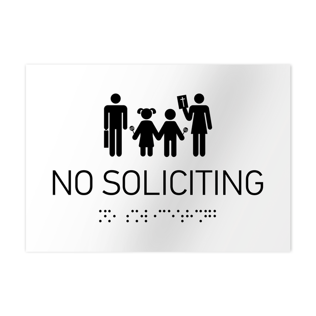 Information signs No Soliciting Signs - White Acrylic Sign with Braille