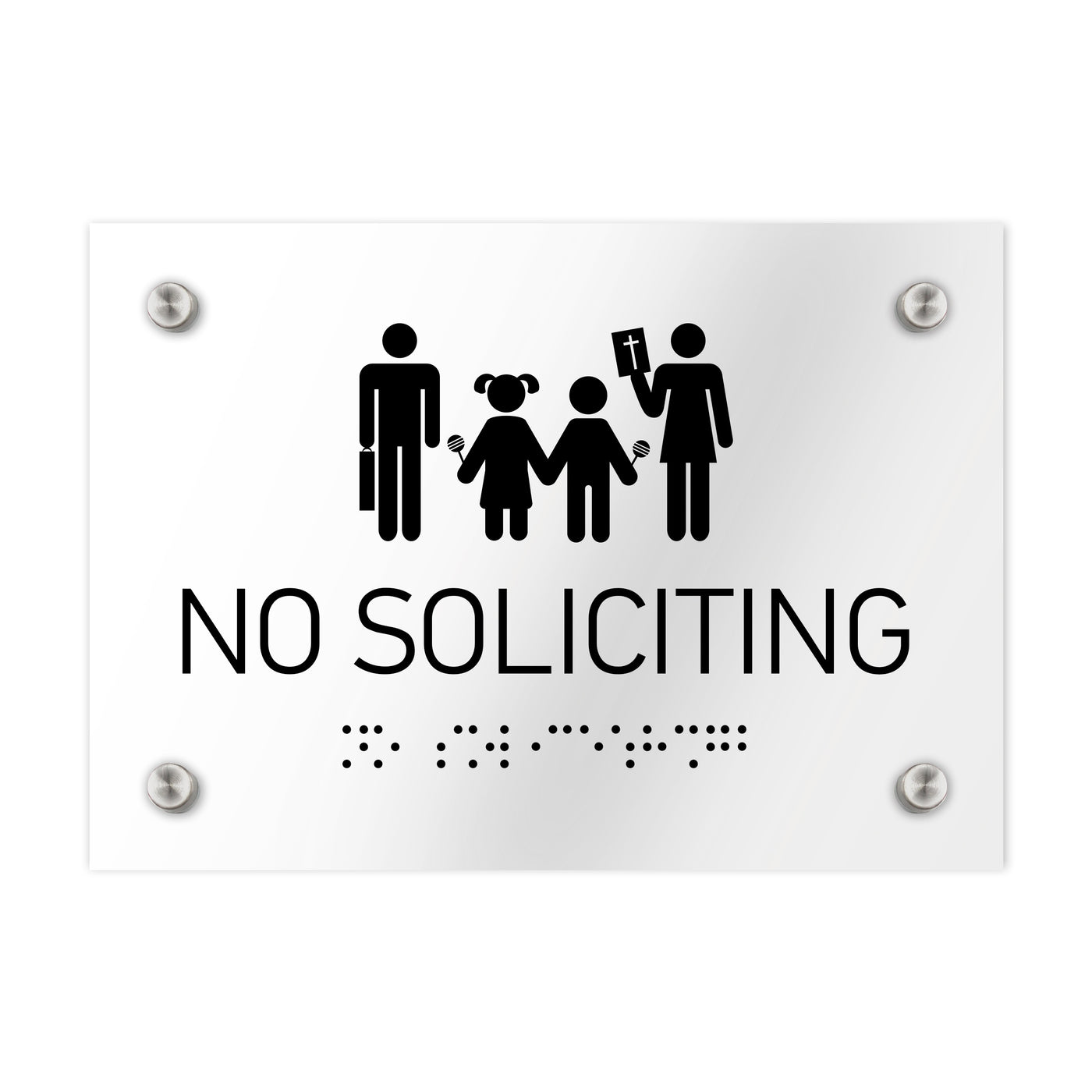Information Signs - No Soliciting Sign Braille - Clear Acrylic