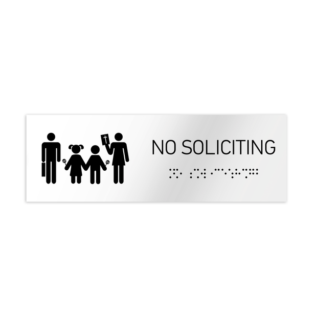 Information signs No Soliciting Sign with Braille: White Acrylic Sign