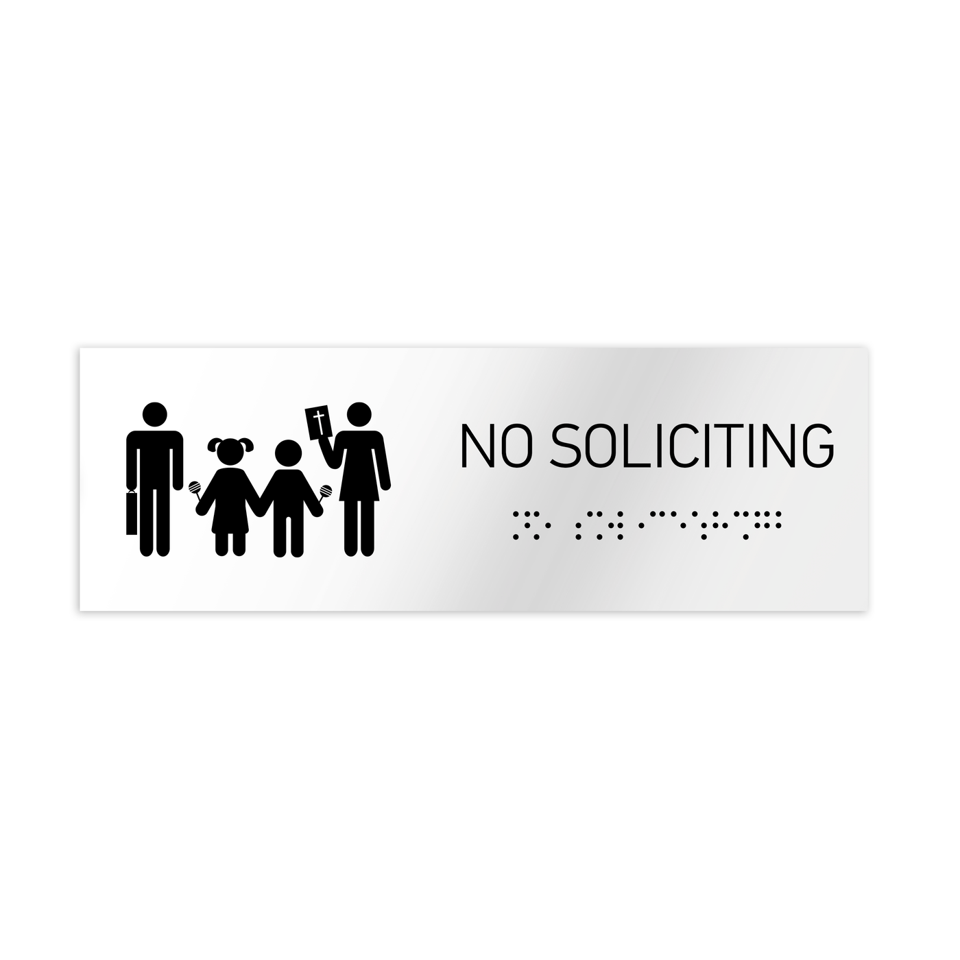 Information Signs - No Soliciting Sign With Braille - White Acrylic