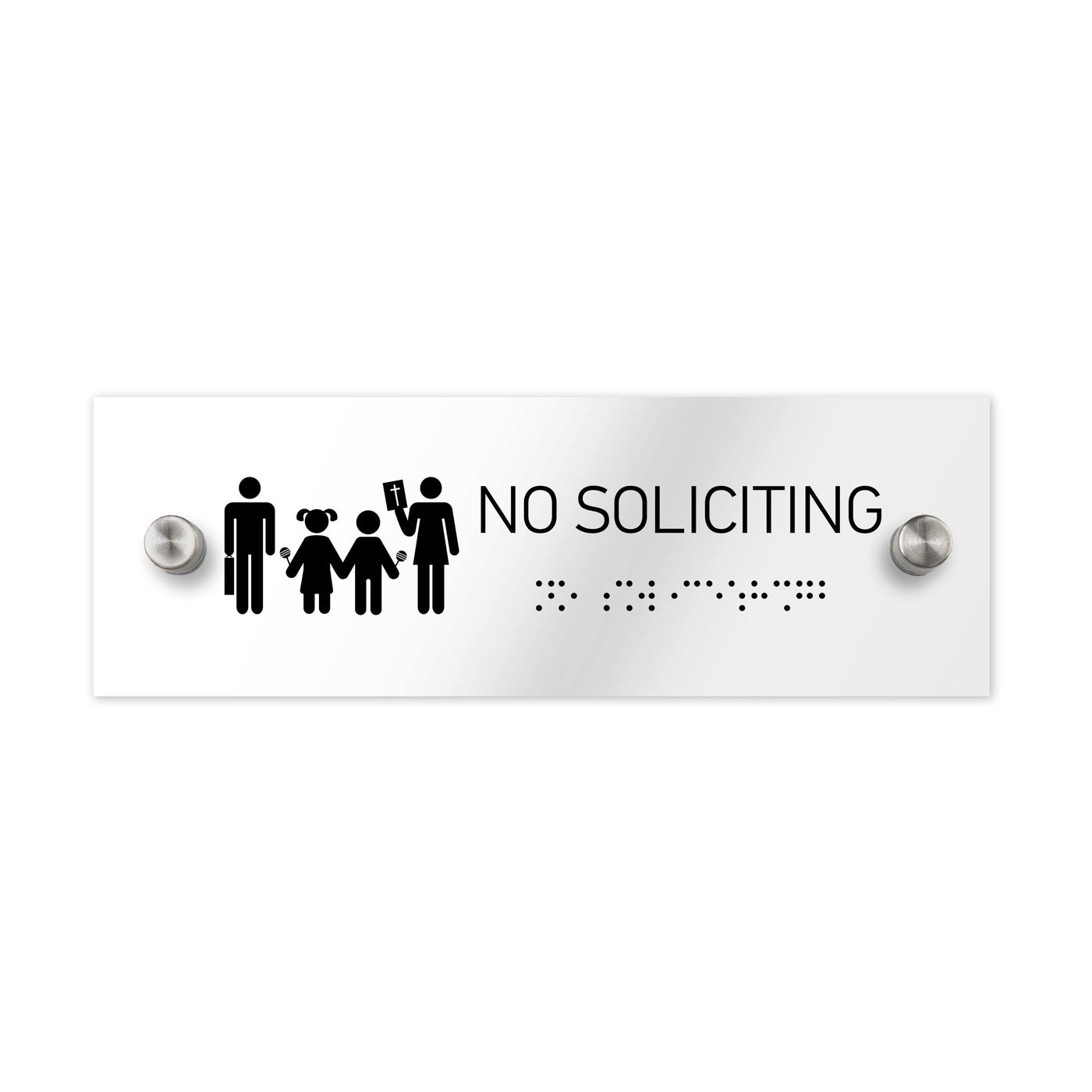 Information Signs - No Soliciting Sign With Braille - White Acrylic