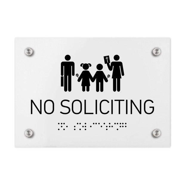 Information signs No Soliciting Signs - White Acrylic Sign with Braille