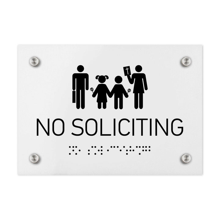Information signs No Soliciting Signs - White Acrylic Sign with Braille