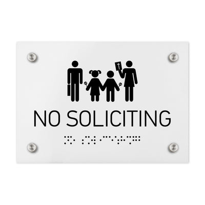 Information Signs - No Soliciting Sign Braille - White Acrylic