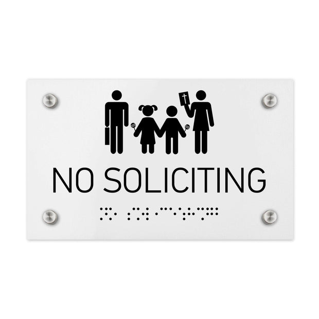 Information signs No Soliciting Signs - White Acrylic Sign with Braille