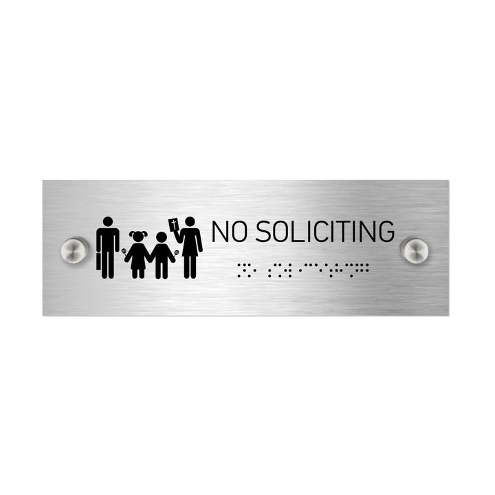 Information signs No Soliciting Sign with Braille - Stainless steel  11.8x3.9 / 300x100 mm