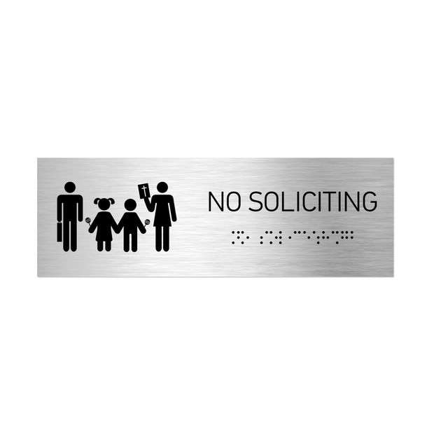 Information signs No Soliciting Sign with Braille - Stainless steel  11.8x3.9 / 300x100 mm