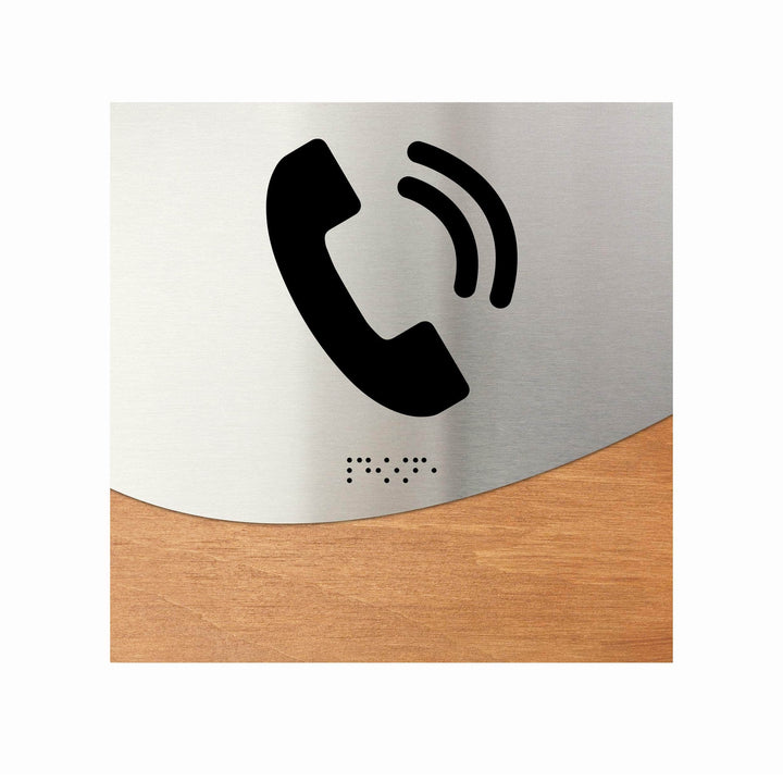 Door Signs Phone Sign - Wood & Stainless Steel Door Plate - "Jure" Design