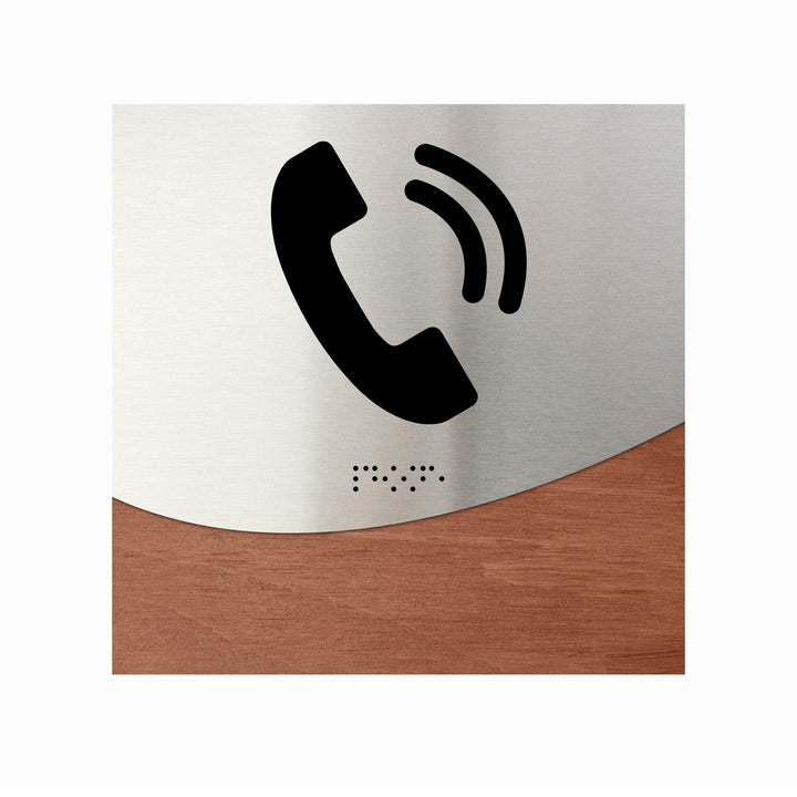 Door Signs Phone Sign - Wood & Stainless Steel Door Plate - "Jure" Design