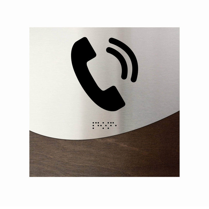 Door Signs Phone Sign - Wood & Stainless Steel Door Plate - "Jure" Design