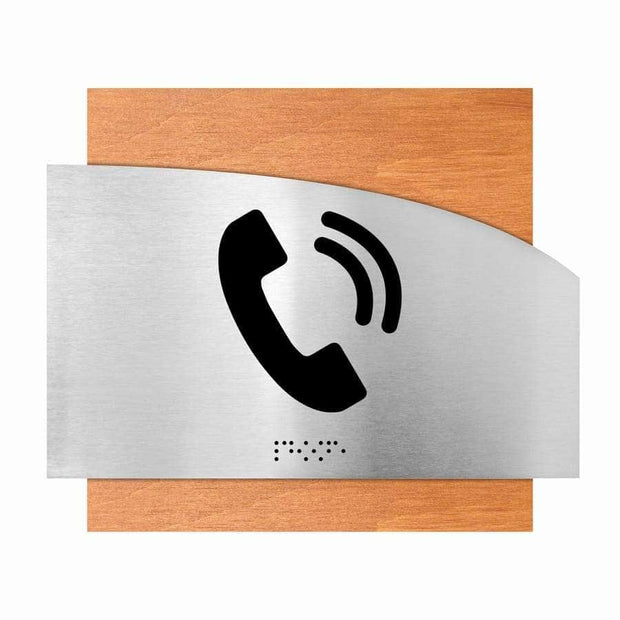 Door Signs Phone Signs - Wood & Stainless Steel Plate - "Wave" Design