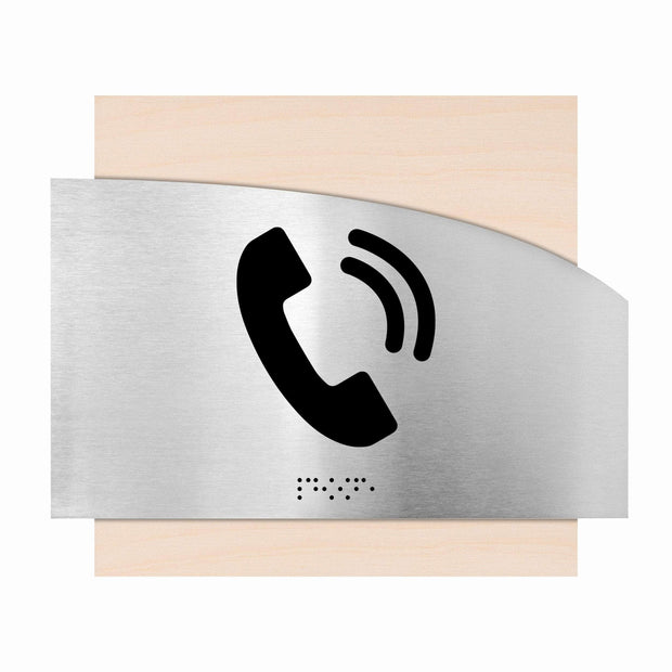Door Signs Phone Signs - Wood & Stainless Steel Plate - "Wave" Design