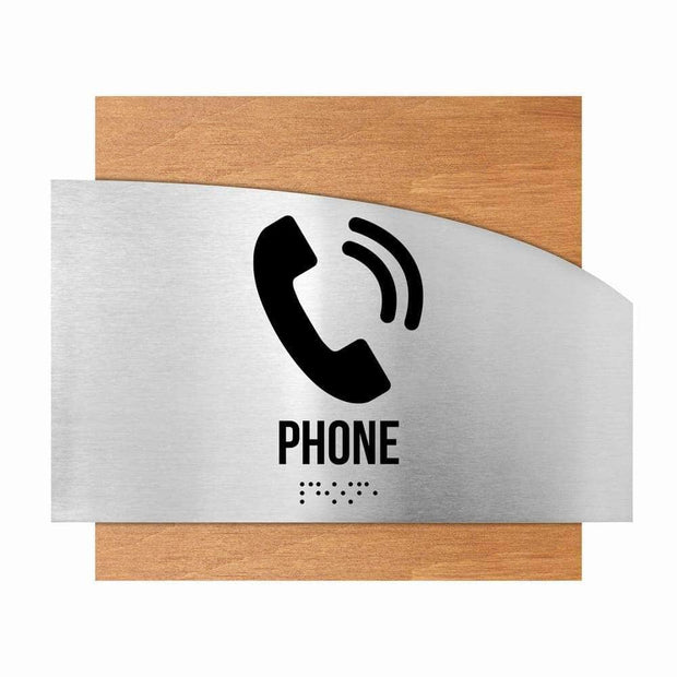 Door Signs Phone Signs - Stainless Steel & Wood Plate - "Wave" Design