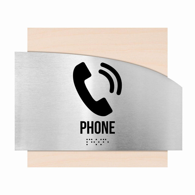 Door Signs Phone Signs - Stainless Steel & Wood Plate - "Wave" Design