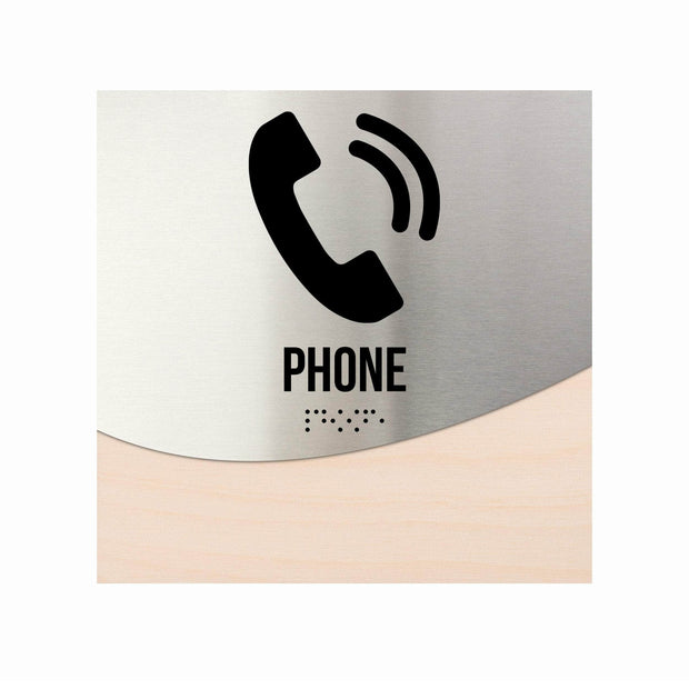 Door Signs Phone Sign - Stainless Steel & Wood Door Plate - "Jure" Design