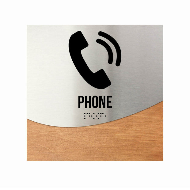 Door Signs Phone Sign - Stainless Steel & Wood Door Plate - "Jure" Design