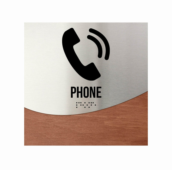 Door Signs Phone Sign - Stainless Steel &amp; Wood Door Plate - "Jure" Design