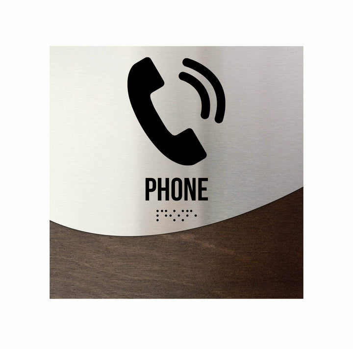 Door Signs Phone Sign - Stainless Steel & Wood Door Plate - "Jure" Design