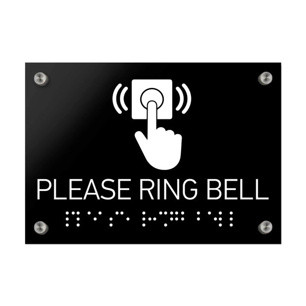 Information signs Please Ring Bell Sign Braille - Black Acrylic