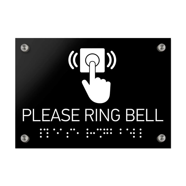Information signs Please Ring Bell Sign Braille - Black Acrylic