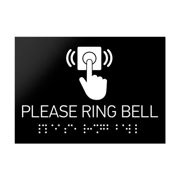 Information signs Please Ring Bell Sign Braille - Black Acrylic