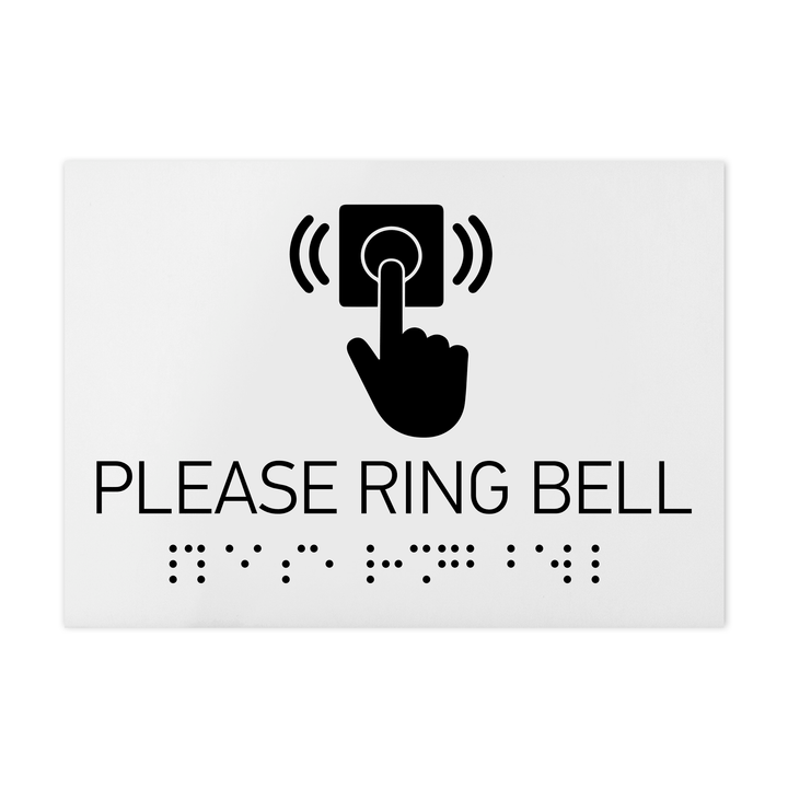 Information signs Please Ring Bell Signs - White Acrylic Sign with Braille