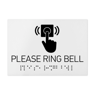 Information Signs - Please Ring Bell Sign Braille - White Acrylic