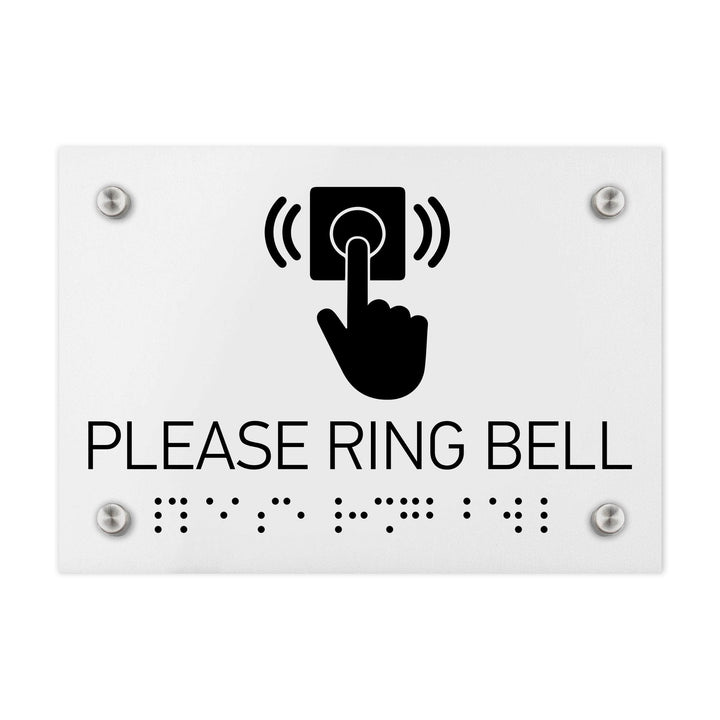 Information signs Please Ring Bell Signs - White Acrylic Sign with Braille
