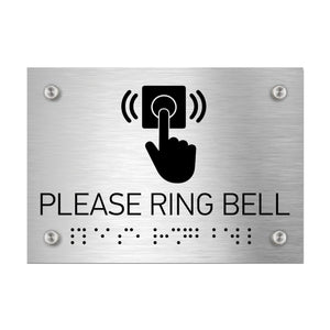 Information signs Please Ring Bell Signs - Stainless steel with Braille