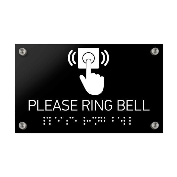 Information signs Please Ring Bell Sign Braille - Black Acrylic