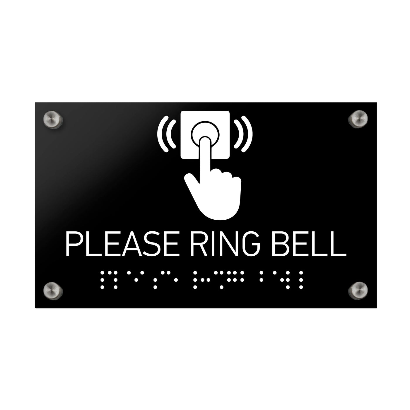 Information Signs - Please Ring Bell Sign Braille - Black Acrylic