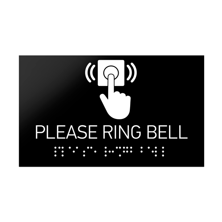 Information signs Please Ring Bell Sign Braille - Black Acrylic