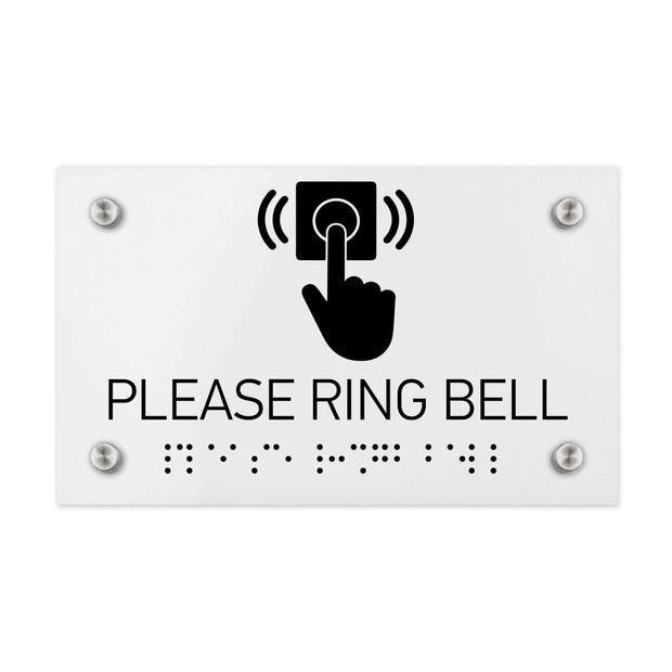 Information signs Please Ring Bell Signs - White Acrylic Sign with Braille