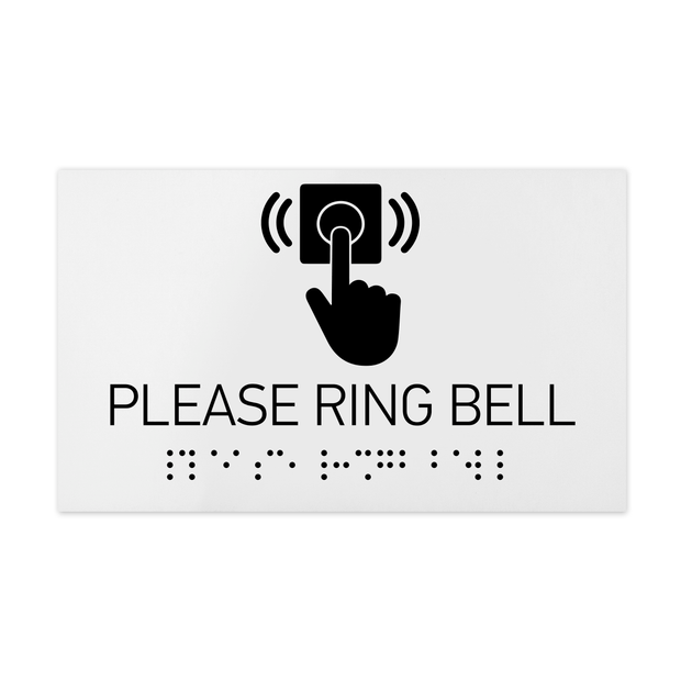 Information signs Please Ring Bell Signs - White Acrylic Sign with Braille