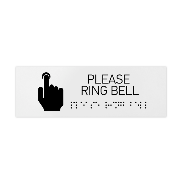 Information signs Please Ring Bell Sign with Braille: White Acrylic Sign
