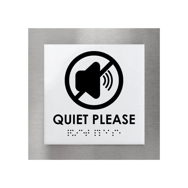 Information signs Quiet Please Sign — Steel Door Plate with Inscription — "Modern" Design